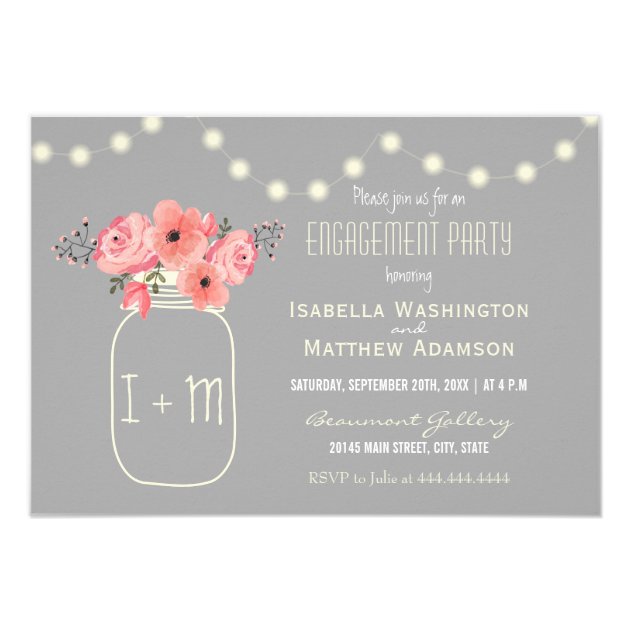Engagement Party | Watercolor Flowers & Mason Jar Invitation