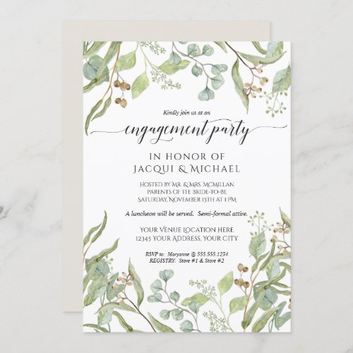 Engagement Party Watercolor Seeded Eucalyptus Leaf Invitation