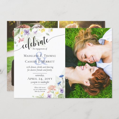 Engagement Party Watercolor Wildflowers 4_Photo Invitation