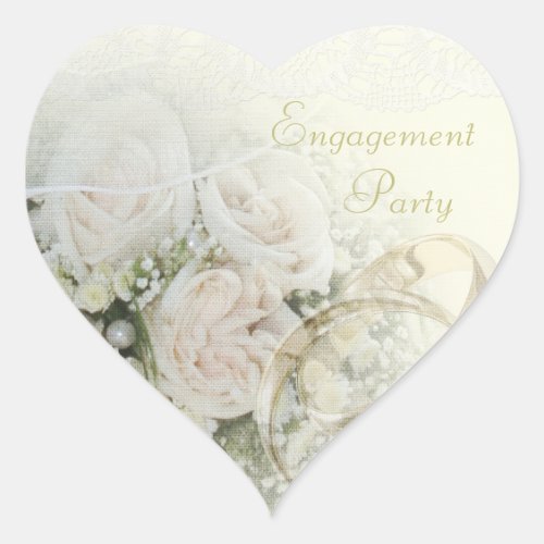 Engagement Party Wedding Bands Roses  Lace Heart Sticker