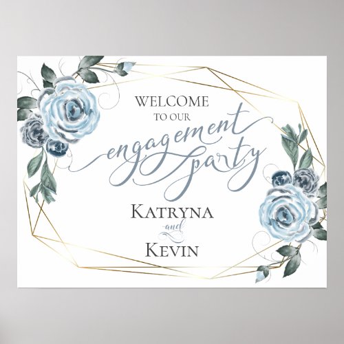Engagement Party Welcome Dusty Blue Floral Poster