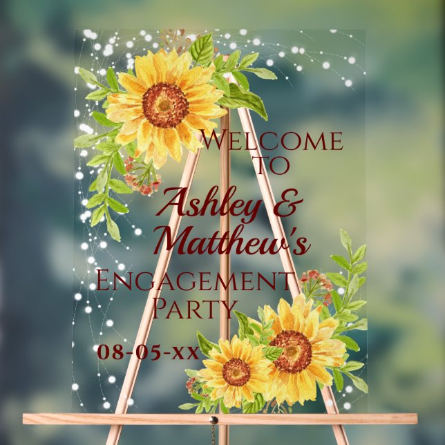 Engagement Party Welcome Floral Sunflower Acrylic Sign (Neutral)