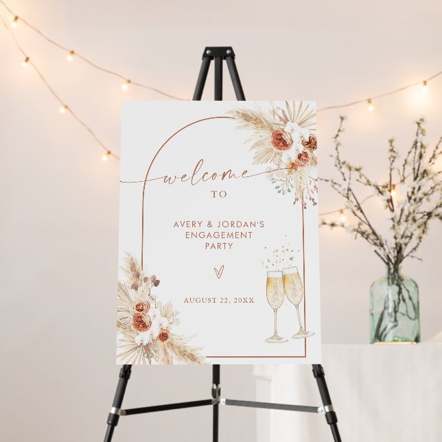 Engagement Party Welcome Sign | Boho Pampas Grass (In Situ (Stand))
