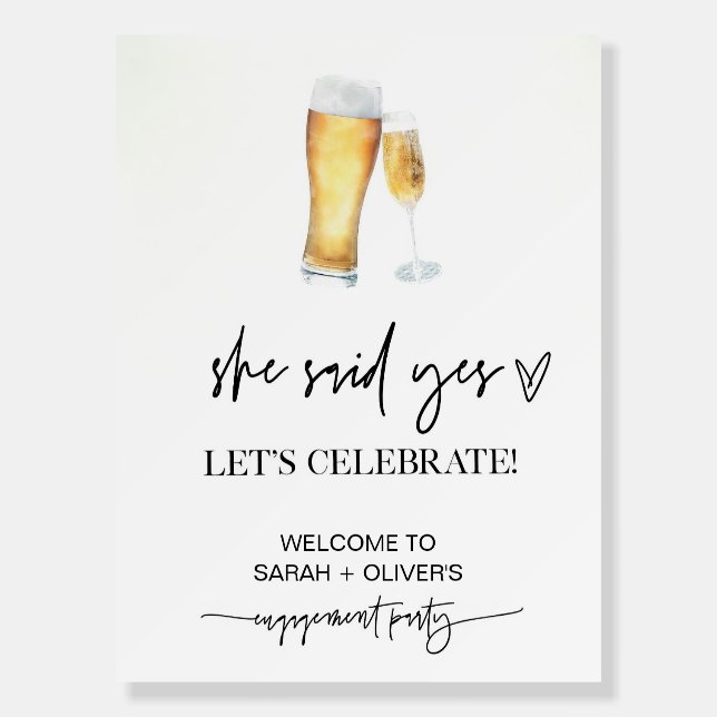 Engagement Party Welcome Sign, Bubbles and Brews  Foam Board (Front)
