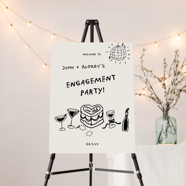 Engagement Party Welcome Sign Template Hand Drawn  (In Situ (Stand))