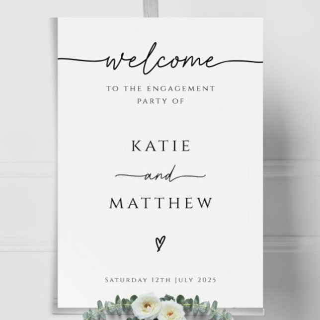 Engagement party welcome sign template, simple bla (Creator Uploaded)