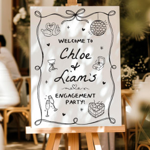 Engagement Party Welcome Sign, Whimsical Hand Draw Foam Board