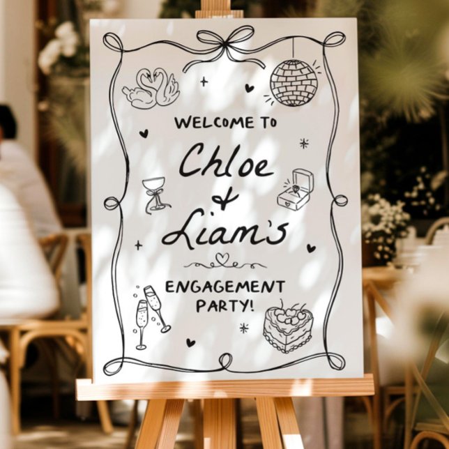 Engagement Party Welcome Sign, Whimsical Hand Draw Foam Board (Creator Uploaded)