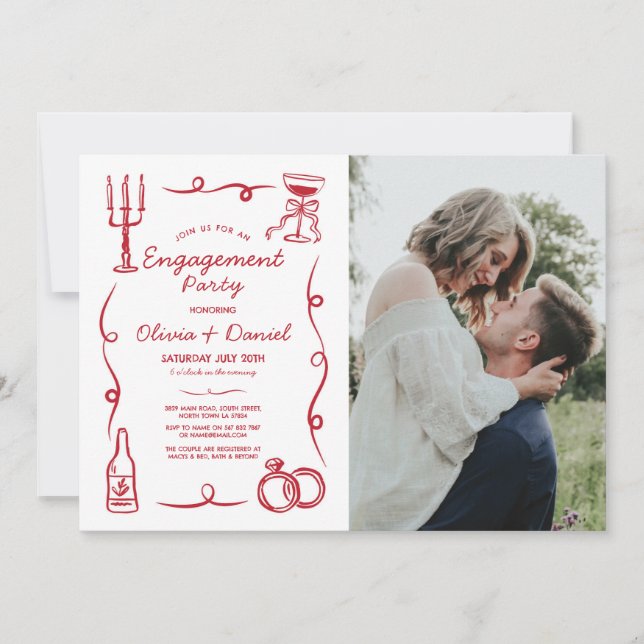 Engagement Party Whimsical Hand Drawn French Photo Invitation (Front)