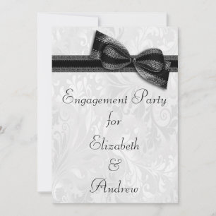 Engagement Party White Damask and Faux Bow Invitation