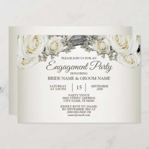 Engagement Party White Floral Greenery Beige Invitation