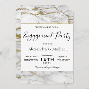 Engagement Party White & Gold Marble Invitation