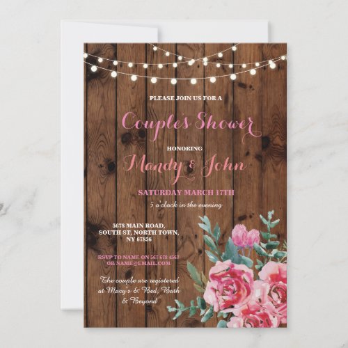 Engagement Party Wood Flower Floral Pink Invite