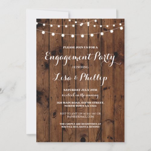 Engagement Party Wood Rustic Lights Shower Invite