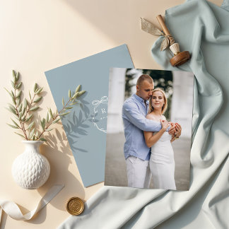 Engagement Photo Bow & Ribbon Monogram Wedding Invitation