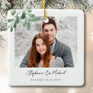 Engagement Photo Christmas Ceramic Ornament
