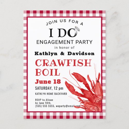 Engagement Photo Crawfish Boil Party Invitation Postcard