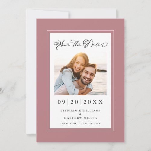 Engagement Photo  Elegant Couple Modern Dusty Rose Save The Date