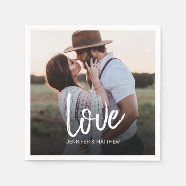Engagement Photo Love Typography Napkins (Front)