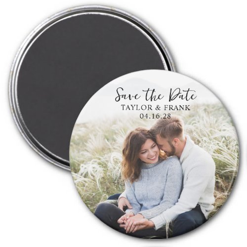 Engagement Photo Modern Brush Script Save the Date Magnet