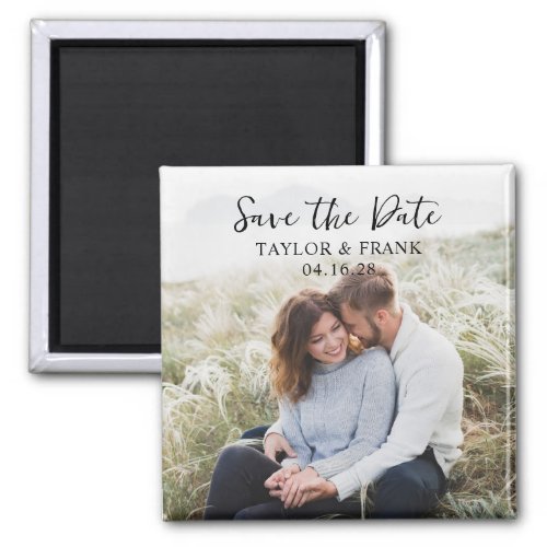 Engagement Photo Modern Brush Script Save the Date Magnet