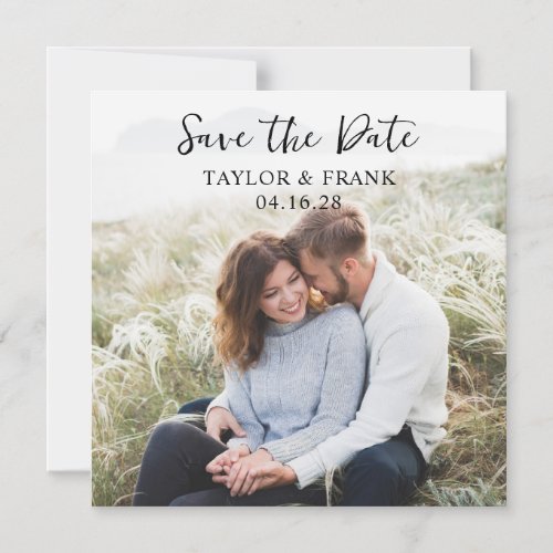 Engagement Photo Modern Brush Script Save the Date Magnetic Invitation