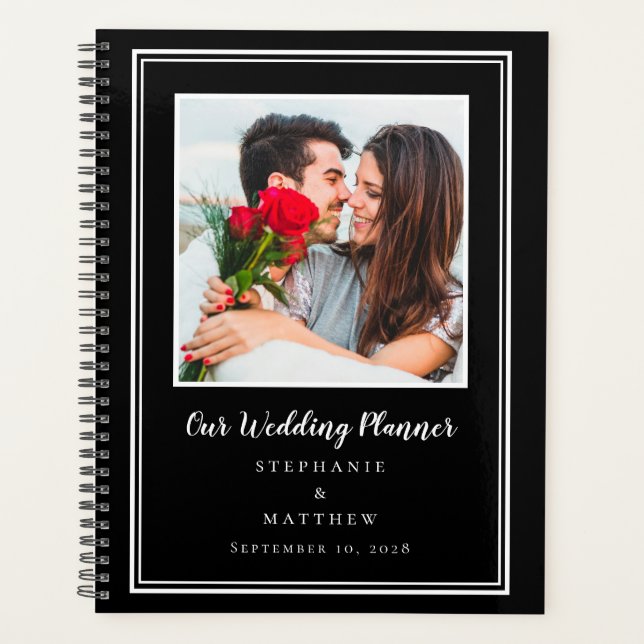 Engagement Photo Modern Couple Black White Wedding Planner (Front)