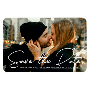 Engagement Photo Modern Save the date Script Magnet