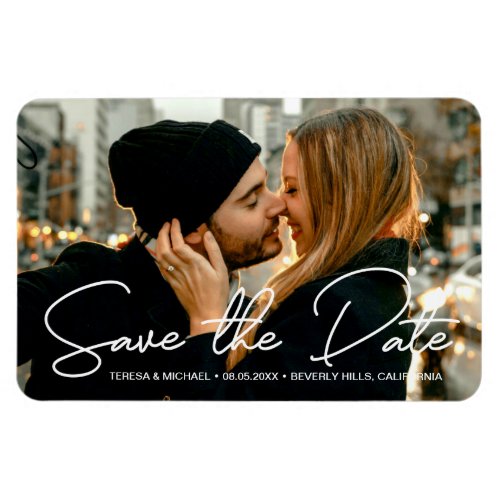 Engagement Photo Modern Save the date Script Magnet