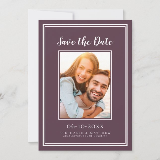 Engagement Photo Modern Simple Weddings Purple Save The Date (Front)