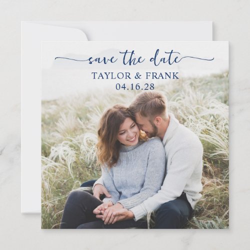 Engagement Photo Navy Brush Script Save the Date