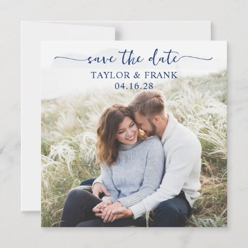 Engagement Photo Navy Brush Script Save the Date Magnetic Invitation