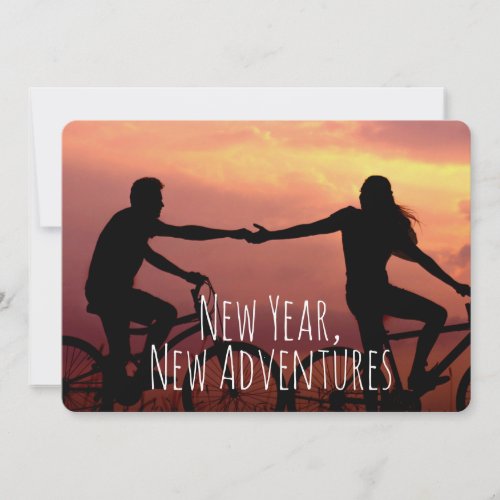 Engagement Photo New Year New Adventures Wedding Holiday Card