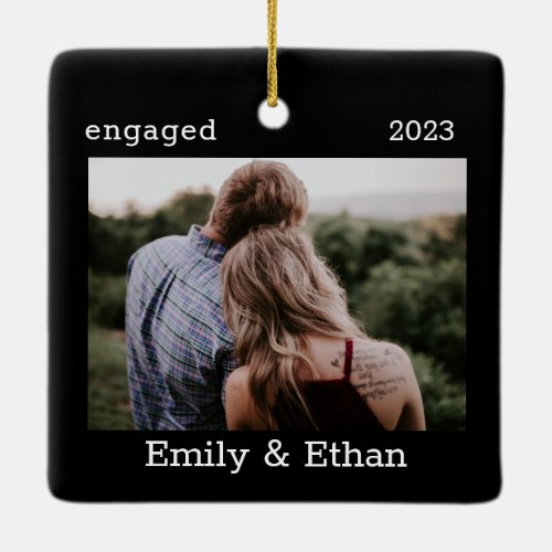 Engagement Photo Our First Christmas Minimal Ceramic Ornament