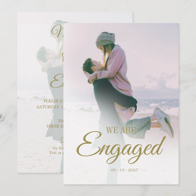 Engagement Photo Overlay Modern Elegant Simple Invitation (Front/Back)