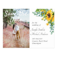 Engagement Photo Save the Date Sunflowers Wedding Postcard