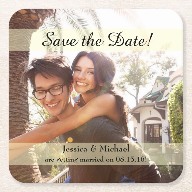 Engagement Photo Wedding Save the Date Square Paper Coaster (Front)