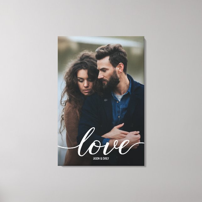 Engagement Photo with names Portrait Love Script  Canvas Print (Front)
