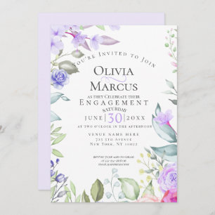 ENGAGEMENT   Pink And Lilac Floral Frame Invitation