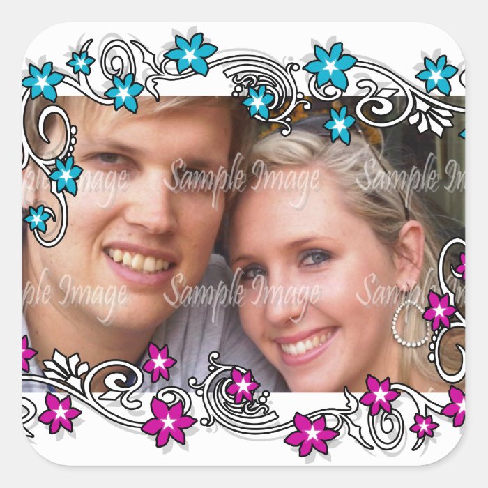 Engagement pink blue white photo square sticker