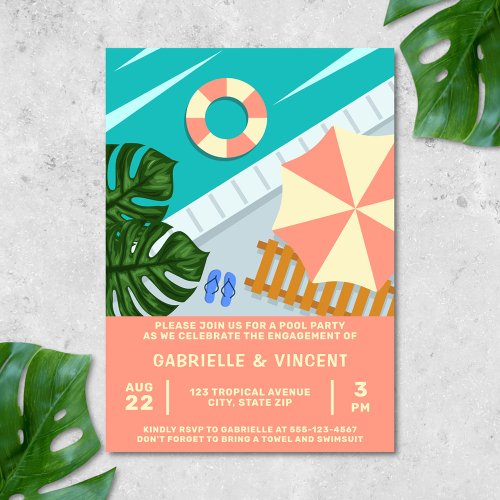 Engagement Pool Party Tropical Pool Scene Invitation