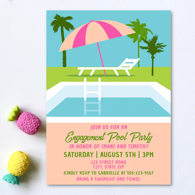 Engagement Pool Party Tropical Swimming Pool Invitation | Zazzle