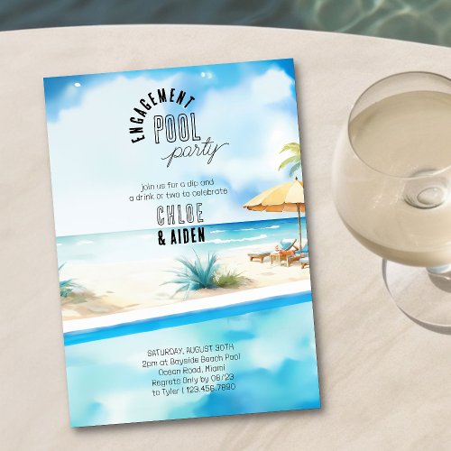 Engagement Pool Party Watercolor Beach Invitation