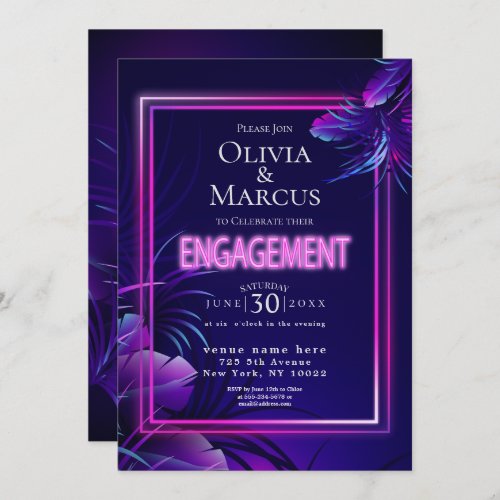 ENGAGEMENT  Retro Neon Tropical Foliage Invitation