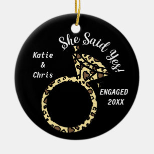 engagement ring, Personalized name and date Ceramic Ornament