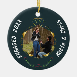 engagement ring, Personalized photo, name and date Ceramic Ornament