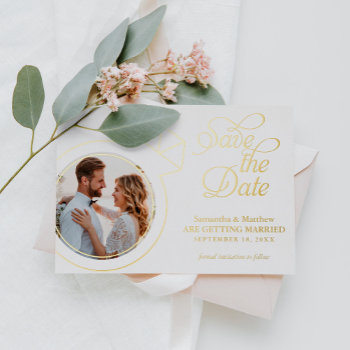 Engagement Ring Photo Wedding Save The Date Foil Invitation by heartlocked at Zazzle