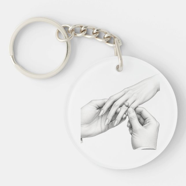 Engagement Ring Proposal Hands Merchandise Keychain (Front)