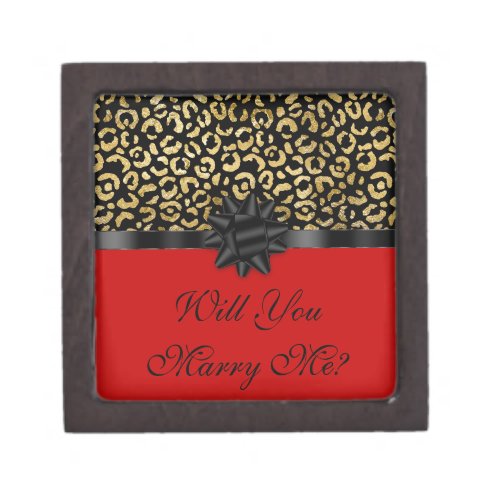 Engagement Ring Red Black Gold Leopard Print Gift Box