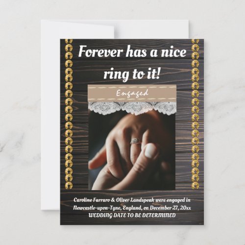 Engagement Ring Rustic Wood  Gold Save The Date